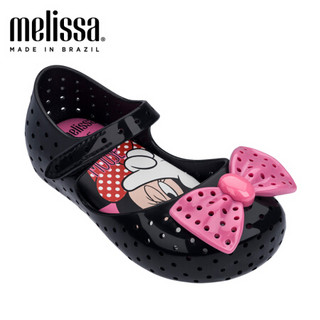 mini melissa梅丽莎春夏Furadinha+Minnie合作款蝴蝶结小童凉鞋32459 黑色/粉色 内长12.5cm