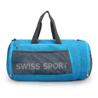 SWISSGEAR 瑞士男女运动健身包便携折叠包训练手提包单肩斜挎旅行背包旅游行李袋游泳包桶包 蓝色