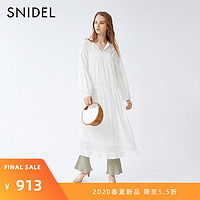 SNIDEL2020春夏新品森系仙女纯色系带泡泡袖褶皱连衣裙SWFO201031