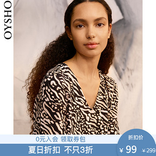 夏日折扣 Oysho 斑纹印花短款连衣裙短袖沙滩女 31978115760