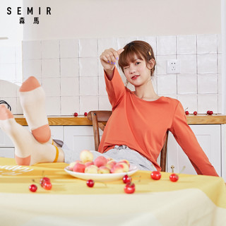 森马 Semir睡衣男女春秋套装长袖条纹撞色可爱可外穿薄款舒适棉情侣睡衣