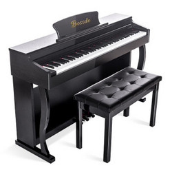 博仕德 88键电钢琴初学者专业考级 重锤键-木纹黑(双人凳+大礼包)