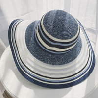 MAXVIVI 遮阳帽子可折叠草帽户外出游夏季女士太阳帽WMZ823025 蓝色