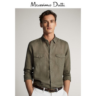 春夏折扣 Massimo Dutti男装 亚麻双口袋设计男士衬衫上衣  00147147500