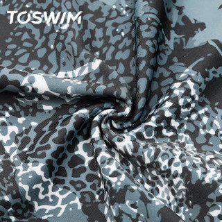 TOSWIM 2020新款分体泳衣女豹纹长袖保守遮肚显瘦性感泳装 撞色豹纹三件套 S