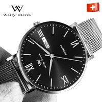 威利.默克Welly Merck瑞士品牌正品WM手表男2020新款时尚全自动镂空机械表防水男士腕表威利默克 进口机械男士手表-银壳黑面