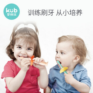 可优比（KUB） 婴儿牙刷0-1-2-3岁硅胶软毛训练牙刷宝宝牙胶儿童乳牙刷 牙刷橙粉+杯子绿色