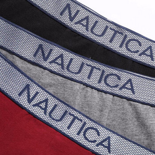 Nautica Underwear诺帝卡内裤男士新品棉质透气舒适平角底裤三条装 黑色+酒红+深灰 M