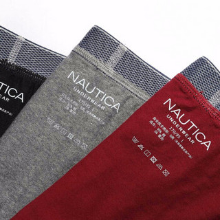 Nautica Underwear诺帝卡内裤男士新品棉质透气舒适平角底裤三条装 黑色+酒红+深灰 M