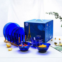 DURALEX 多莱斯 法国进口钢化玻璃餐具套装碗碟套装家用送礼8件套-礼盒款 宝蓝色