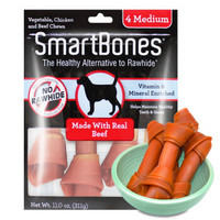 SmartBones 狗零食狗狗磨牙棒宠物零食狗咬胶洁齿骨 中号牛肉味 4支装