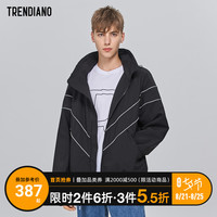 TRENDIANO潮牌秋季男装个性条纹拉链开衫连帽风衣外套 黑色090 M
