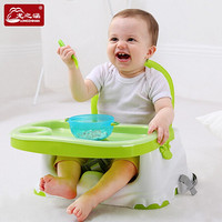 龙之涵 儿童餐椅可折叠便携式  婴幼儿宝宝塑料吃饭餐桌 带餐盘可调档 绿色