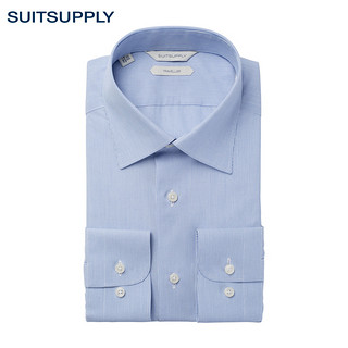 Suitsupply-Traveller中蓝色细条纹经典领免烫商务男士衬衫