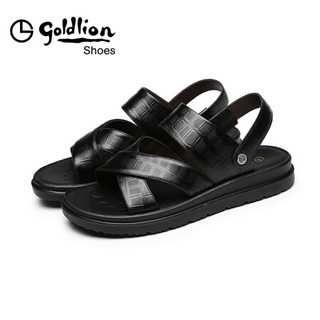 金利来（goldlion）凉鞋透气舒适休闲鞋清凉拖鞋皮沙滩鞋59692018201A-黑色-43码