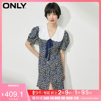 ONLY2020秋季新款复古娃娃领系带宽松收腰短款连衣裙女|120307067