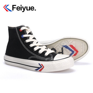 飞跃（Feiyue）高帮帆布鞋女鞋子2020春夏新品休闲男女经典板鞋韩版情侣款学生小白鞋女 黑色 37（女士买小一码，男士标准码）