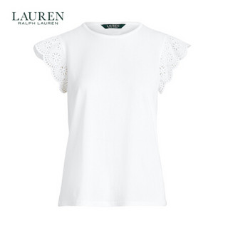 Lauren/拉夫劳伦女装 2020年夏季褶边衣袖T恤60321 100-白色 S 尺码偏大