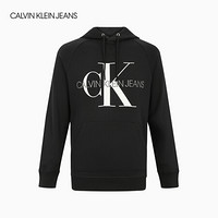 CK JEANS 2020秋冬新款 男装纯棉刺绣LOGO连帽卫衣 J317157 BEH-黑色 M