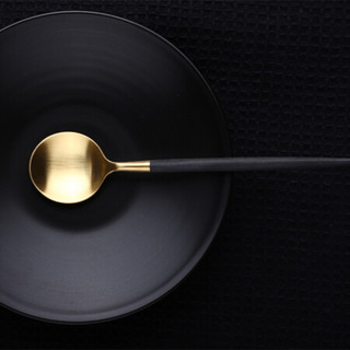 Cutipol葡萄牙餐具 GOA果阿黑金西餐系列刀叉勺子三件套 筷四件套装18-10不锈钢 树脂手柄 甜品勺