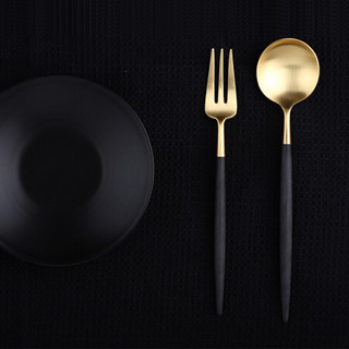 Cutipol葡萄牙餐具 GOA果阿黑金西餐系列刀叉勺子三件套 筷四件套装18-10不锈钢 树脂手柄 甜品勺