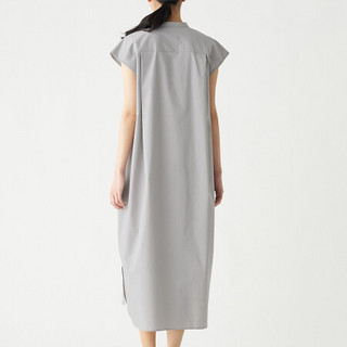 无印良品 MUJI 女式 棉混弹力 法国袖连衣裙 灰色 M