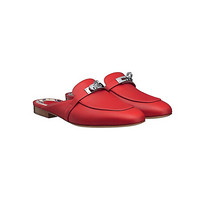 HERMES爱马仕女鞋印花衬里标志性Maison表带盎司拖鞋时尚小皮鞋 红色 39.5