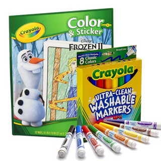 绘儿乐 Crayola冰雪奇缘2主题8色可水洗水彩笔+冰雪奇缘2贴纸填色本套装 JCO-003