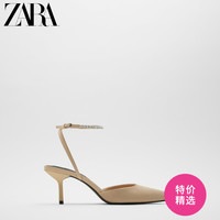ZARA 新款 女鞋 米色亮饰脚踝绊带高跟鞋 12217610098