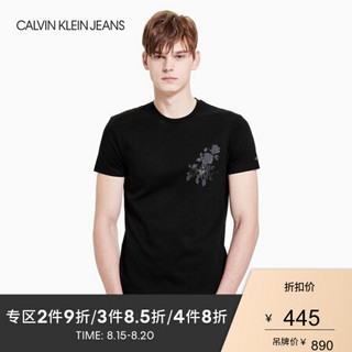 CK JEANS 2020春夏款 男装纯棉印花短袖T恤J314508 BAE-黑色 S