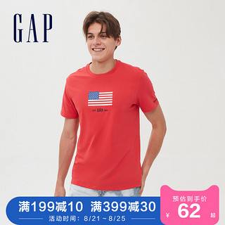 Gap男装纯棉短袖T恤夏季540430 2020新款男士LOGO上衣时尚情侣款 红色  185/104A/L