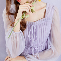 秋水伊人衬衫秋装2020年新款女装仙气方领褶皱泡泡袖修身上衣女b