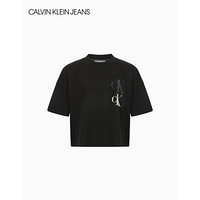 CK JEANS 2020秋冬新款 女装纯棉刺绣LOGO短袖T恤 J215086 BEH-黑色 L