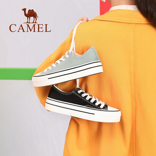 骆驼（CAMEL） 女士 简约百搭纯色圆头系带厚底帆布鞋 A01228634 白色 39