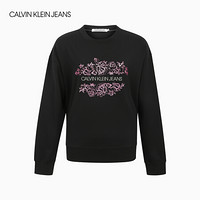 CK JEANS 2020秋冬新款 女装LOGO花卉印花长袖T恤 J215017 BEH-黑色 L