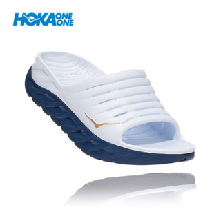 HOKA ONE ONE女奥拉2休闲运动舒缓拖鞋Ora Recovery厚底缓冲支撑 白色/靛蓝 US 7/ 240mm