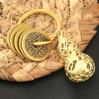 纯铜葫芦汽车钥匙扣挂件男女五帝钱手工创意随身饰品