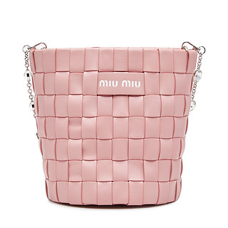 Miu Miu/缪缪miu miu粉色经典LOGO编织女士时尚优雅链条斜挎包