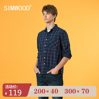 Simwood简木男装2020秋季新款欧美休闲格子略修身薄款长袖衬衫男