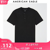 AEO新款男士黑色亨利领舒适棉质短袖T恤American Eagle 4165_1229