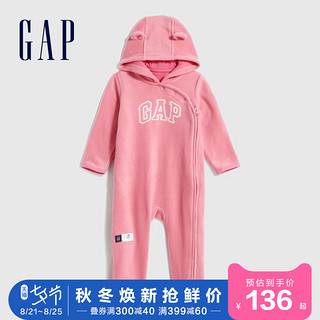 Gap婴儿LOGO可爱熊耳连体衣秋季593674 2020新款童装柔软宝宝爬服