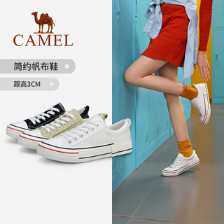 骆驼（CAMEL） 女士 韩版休闲学生圆头平底系带帆布鞋 A01228637 绿色 35