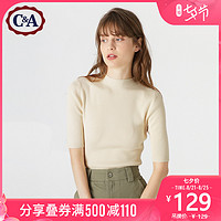 C&A气质半高领中袖针织衫女2020秋简约修身打底衫CA200230158-EL