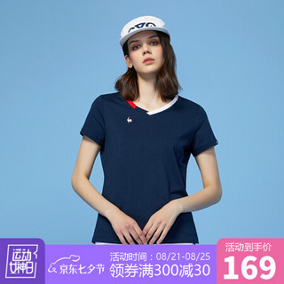 【20新品】乐卡克法国公鸡三色条纹V领短袖T恤女 藏青 XXXL