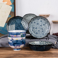 美浓烧（Mino Yaki） 美浓烧陶瓷餐具套装10头家用日式碗碟套装简约碗盘子陶瓷器组合