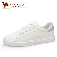 骆驼（CAMEL） 女士 简约清新圆头系带平底小白鞋 A01228641 米/紫 39