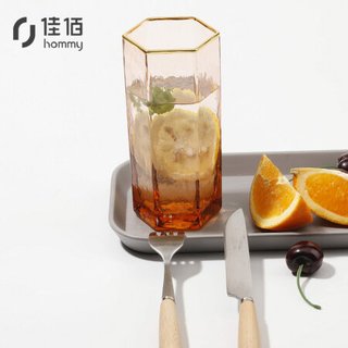 佳佰 金边锤纹彩色玻璃杯创意日式六角ins水杯轻奢果汁杯饮料杯