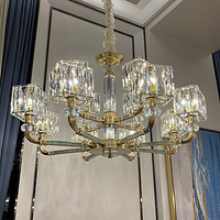 美式轻奢水晶吊灯全铜擦青客厅灯后现代餐厅卧室简约高档大厅灯具