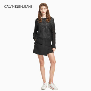 CK JEANS 2020秋冬新款女装 时尚镂空后V领针织衫 J214133 BAE-黑色 XS