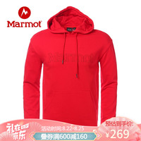 Marmot 土拨鼠 20春夏运动柔软休闲印花logo圆领带帽套头卫衣男户外 H51353 胜利红6702 L 欧码偏大